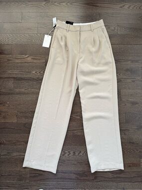 Aritzia Cream High-Rise Pleated Trousers